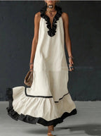 Summer New Elegant Ruffled Contrast-Color Tank Maxi Dress