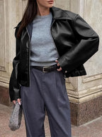 Retro Biker's Style Wine Red European And American Handsome Matte Leather Jacket Coat