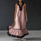 Summer New Elegant Ruffled Contrast-Color Tank Maxi Dress