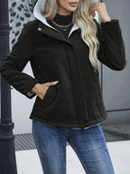Women’s Fleece Lined Hooded Coat – Warm Winter Cotton Jacket with Pockets