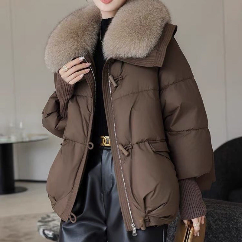 Women’s Down Cotton Padded Jacket – Short Fur Collar Winter Coat