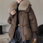Women’s Down Cotton Padded Jacket – Short Fur Collar Winter Coat