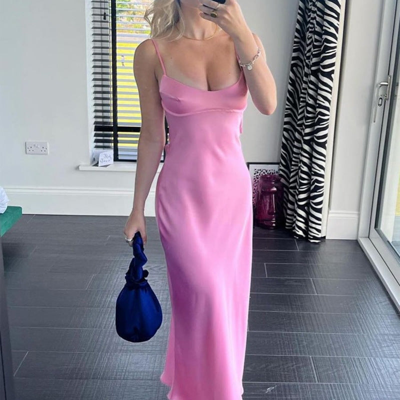 Women Camis Satin Long Sleeveless Slip Backless Dresses