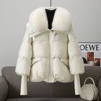 Women’s Down Cotton Padded Jacket – Short Fur Collar Winter Coat