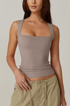 Summer Square-neck Tank Vest Slim Solid Sleeveless Tops For Women Clothing