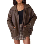 Women's Artificial Leather Plus Size Motorcycle Jacket