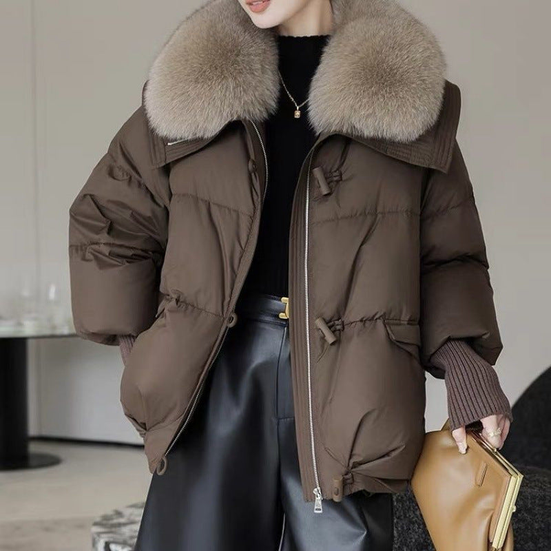 Women’s Down Cotton Padded Jacket – Short Fur Collar Winter Coat