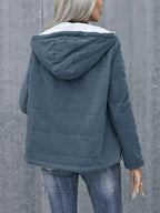 Women’s Fleece Lined Hooded Coat – Warm Winter Cotton Jacket with Pockets