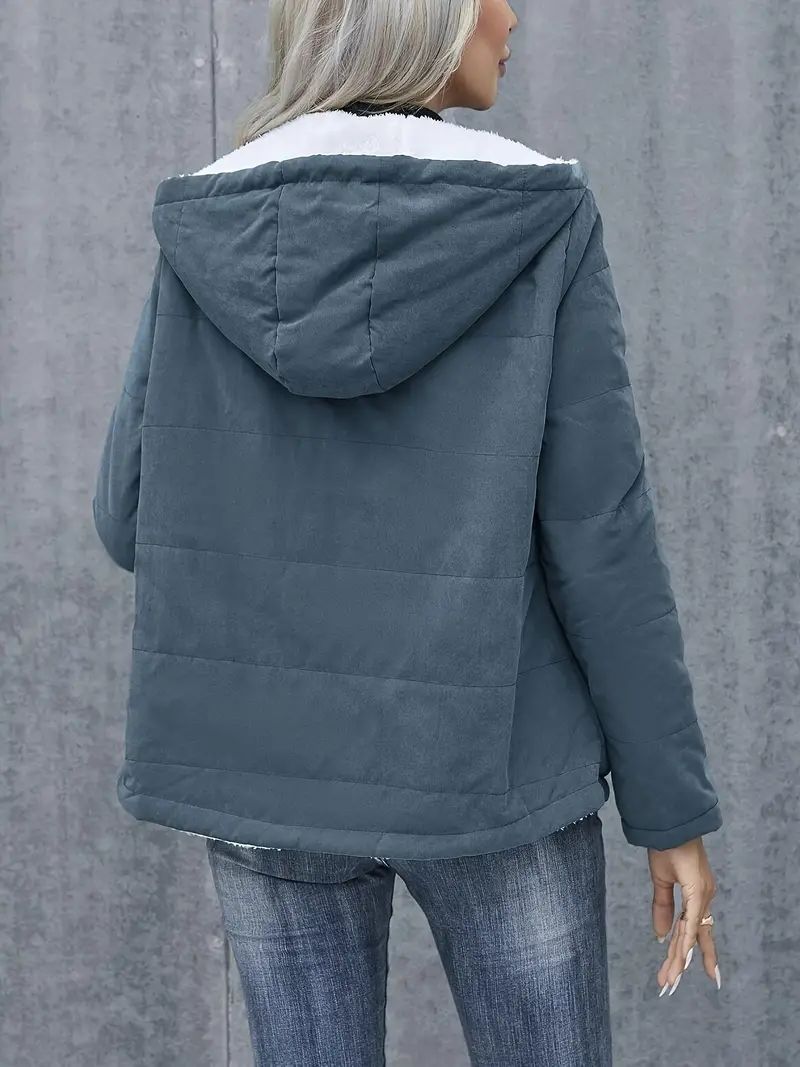 Women’s Fleece Lined Hooded Coat – Warm Winter Cotton Jacket with Pockets