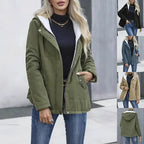 Women’s Fleece Lined Hooded Coat – Warm Winter Cotton Jacket with Pockets