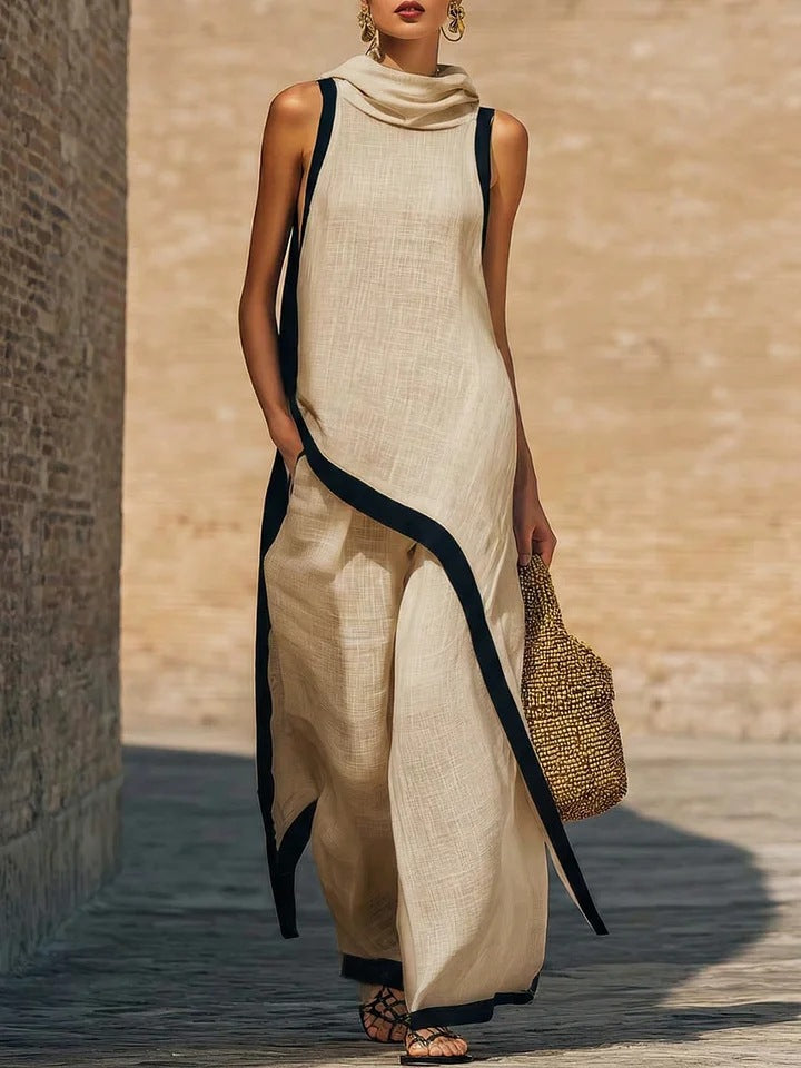 Irregular-cut Hooded Sleeveless Set