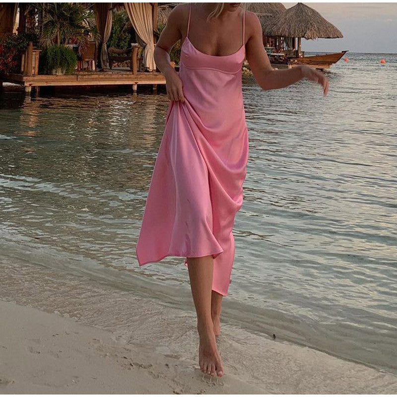 Women Camis Satin Long Sleeveless Slip Backless Dresses