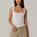 Summer Square-neck Tank Vest Slim Solid Sleeveless Tops For Women Clothing