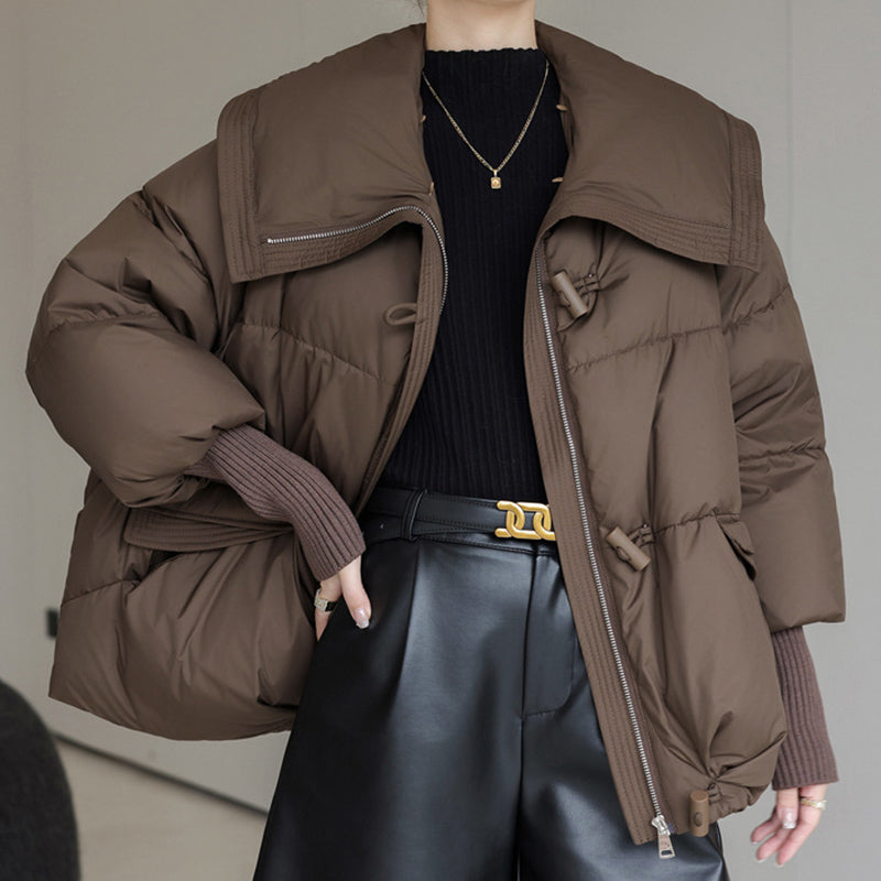 Women’s Down Cotton Padded Jacket – Short Fur Collar Winter Coat