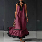 Summer New Elegant Ruffled Contrast-Color Tank Maxi Dress