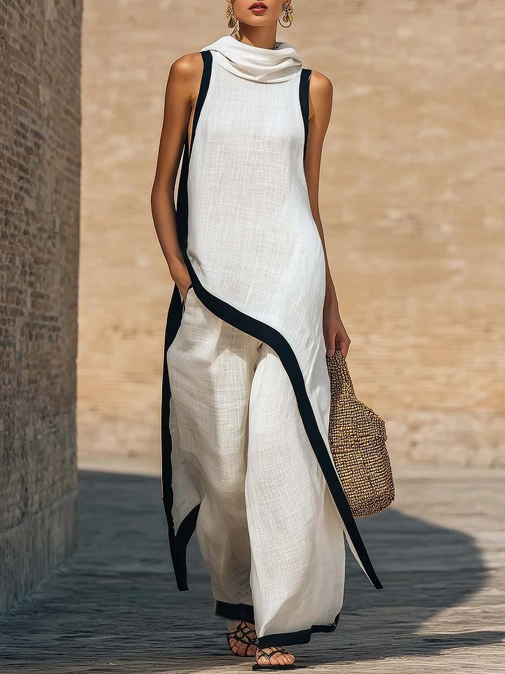 Irregular-cut Hooded Sleeveless Set