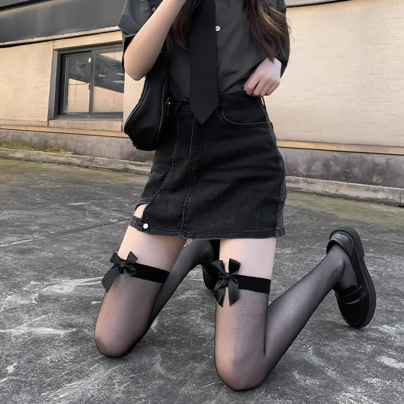 Bow High Tube Stockings Sexy Thin Over The Knee Beautiful Leg Socks
