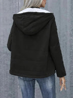 Women’s Fleece Lined Hooded Coat – Warm Winter Cotton Jacket with Pockets