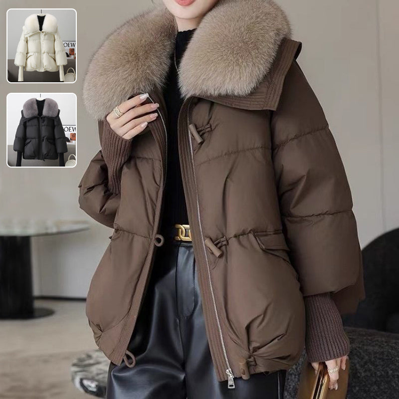 Women’s Down Cotton Padded Jacket – Short Fur Collar Winter Coat