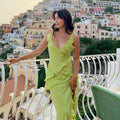 V-Neck Pleated Flutter Strap Maxi Dress