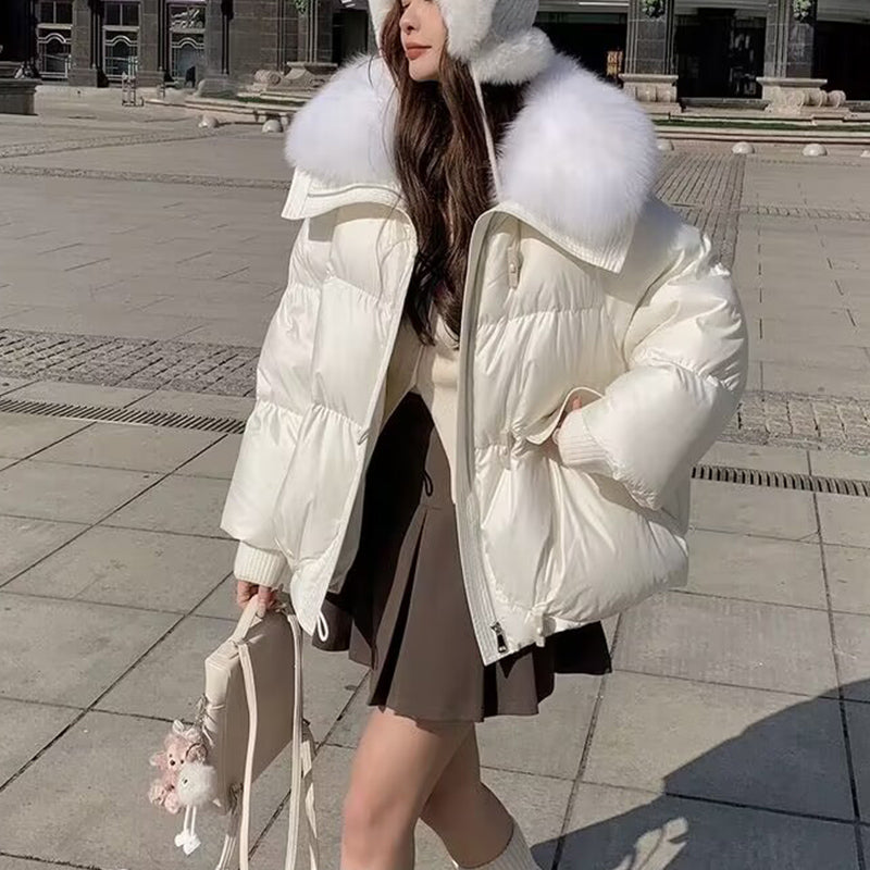 Women’s Down Cotton Padded Jacket – Short Fur Collar Winter Coat