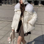 Women’s Down Cotton Padded Jacket – Short Fur Collar Winter Coat