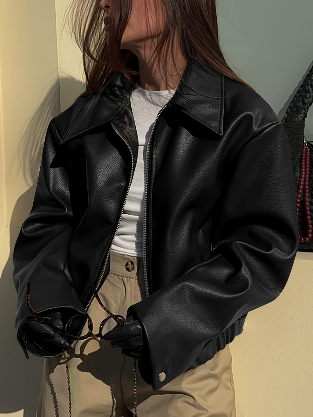 Retro Biker's Style Wine Red European And American Handsome Matte Leather Jacket Coat