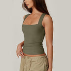 Summer Square-neck Tank Vest Slim Solid Sleeveless Tops For Women Clothing