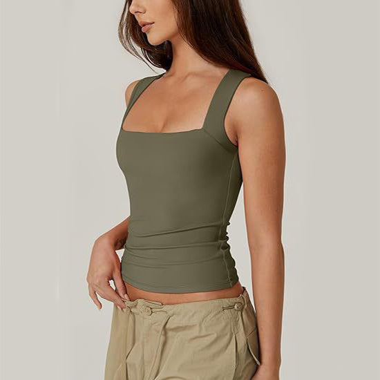 Summer Square-neck Tank Vest Slim Solid Sleeveless Tops For Women Clothing