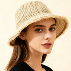Korean Style Woven Straw Sun Hat – Wide Brim Beach Vacation Hat
