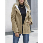 Women’s Fleece Lined Hooded Coat – Warm Winter Cotton Jacket with Pockets