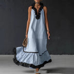 Summer New Elegant Ruffled Contrast-Color Tank Maxi Dress