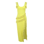 V-Neck Pleated Flutter Strap Maxi Dress