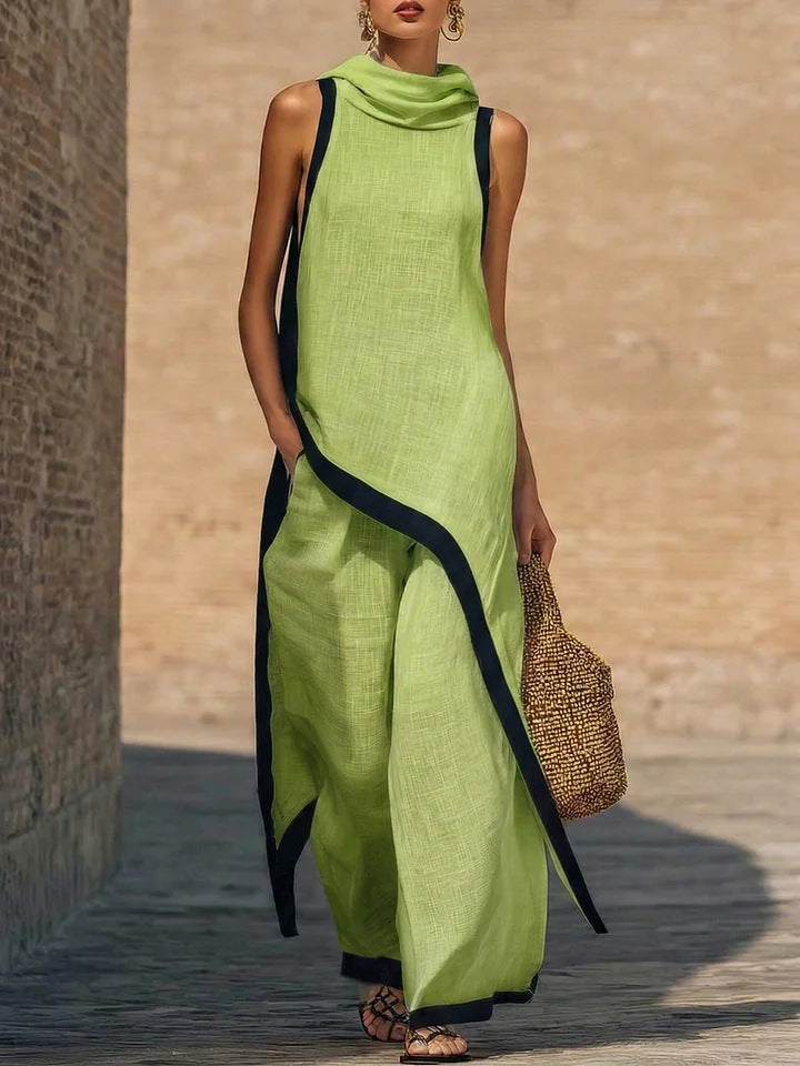 Irregular-cut Hooded Sleeveless Set