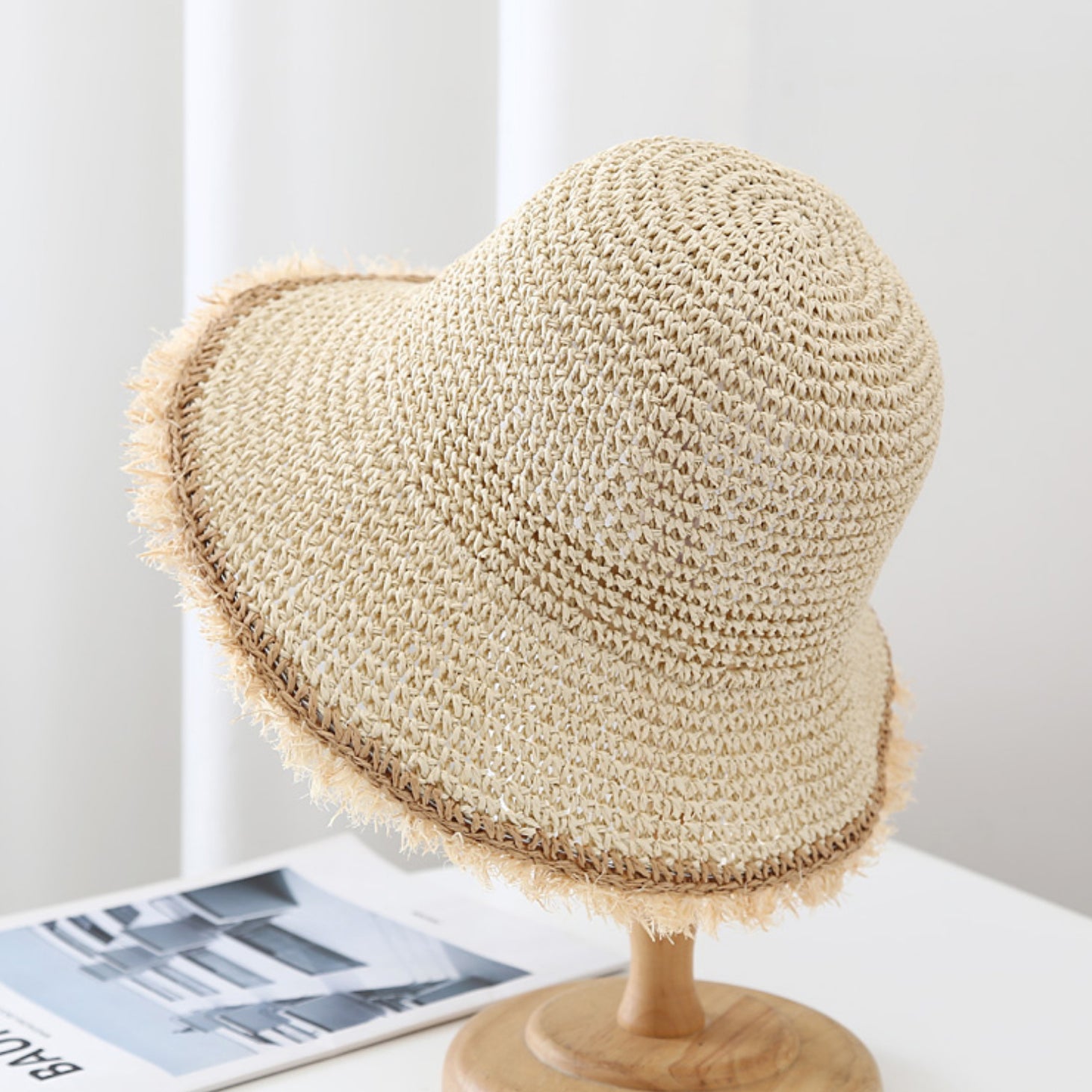 Korean Style Woven Straw Sun Hat – Wide Brim Beach Vacation Hat