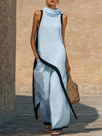 Irregular-cut Hooded Sleeveless Set