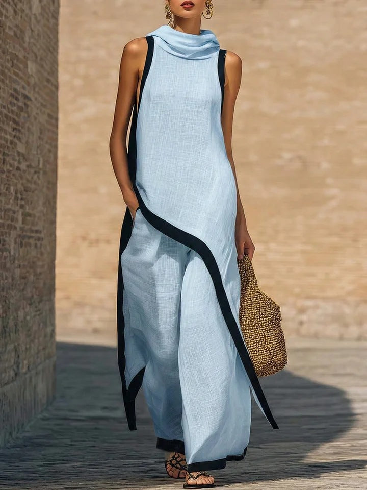 Irregular-cut Hooded Sleeveless Set