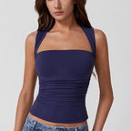 Summer Square-neck Tank Vest Slim Solid Sleeveless Tops For Women Clothing