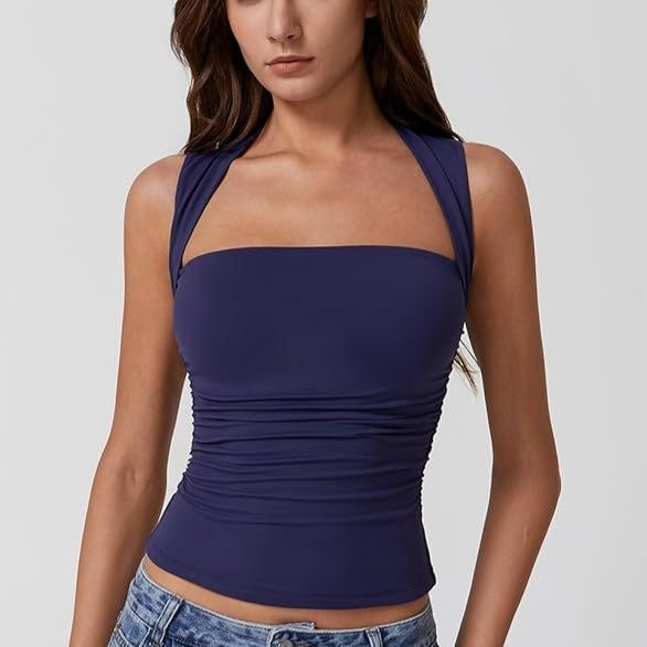 Summer Square-neck Tank Vest Slim Solid Sleeveless Tops For Women Clothing