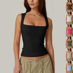Summer Square-neck Tank Vest Slim Solid Sleeveless Tops For Women Clothing