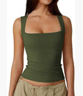 Summer Square-neck Tank Vest Slim Solid Sleeveless Tops For Women Clothing