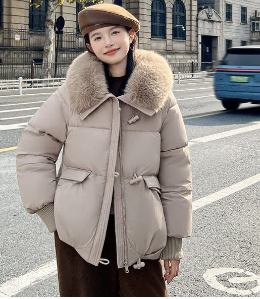 Women’s Down Cotton Padded Jacket – Short Fur Collar Winter Coat