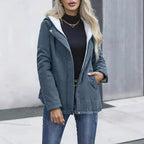 Women’s Fleece Lined Hooded Coat – Warm Winter Cotton Jacket with Pockets