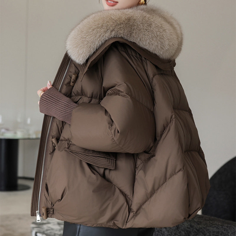 Women’s Down Cotton Padded Jacket – Short Fur Collar Winter Coat
