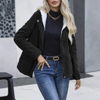 Women’s Fleece Lined Hooded Coat – Warm Winter Cotton Jacket with Pockets