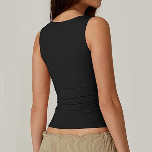 Summer Square-neck Tank Vest Slim Solid Sleeveless Tops For Women Clothing